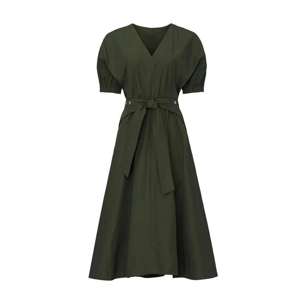 3.1 PHILLIP LIM Army Green Gathered Sleeve Midi Utility Dress Sz 2